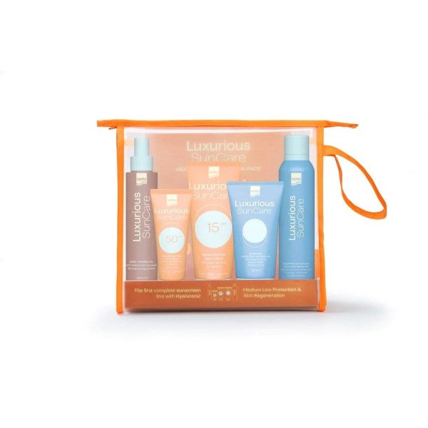 Intermed Luxurious SunCare Medium Low Protection Pack με Body Cream Κρέμα Σώματος SPF15, 200ml, Face Cream Κρέμα Προσώπου SPF50, 75ml, Dark Tanning Oil, 200ml, After Sun Cooling Gel, 150ml & Hydrating Antioxidant Ενυδατικό Mist, 200ml, 1σετ