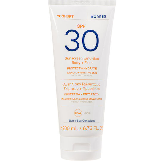 Korres Suncare Γιαούρτι Αντηλιακό Γαλάκτωμα Σώματος + Προσώπου SPF 30 200ml