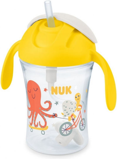 Nuk Παιδικό Ποτηράκι με Λαβές και Καλαμάκι "Motion Cup" από Πλαστικό Κίτρινο 230ml για 8m+