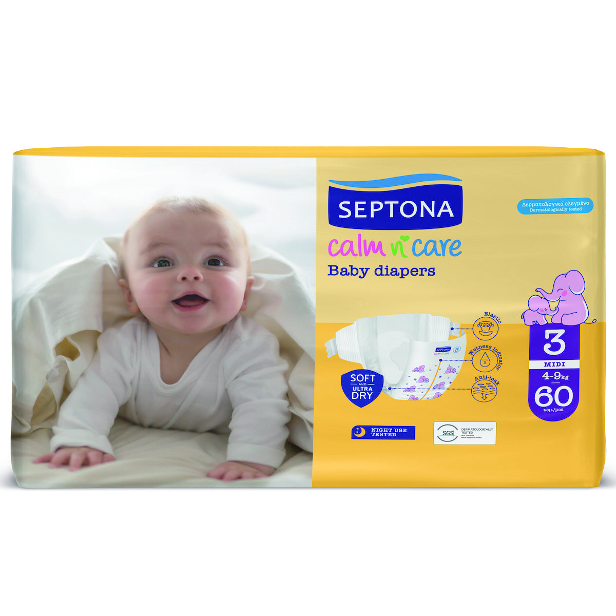 Septona Πάνες με Αυτοκόλλητο Calm & Care No. 3 για 4-9kg 60τμχ