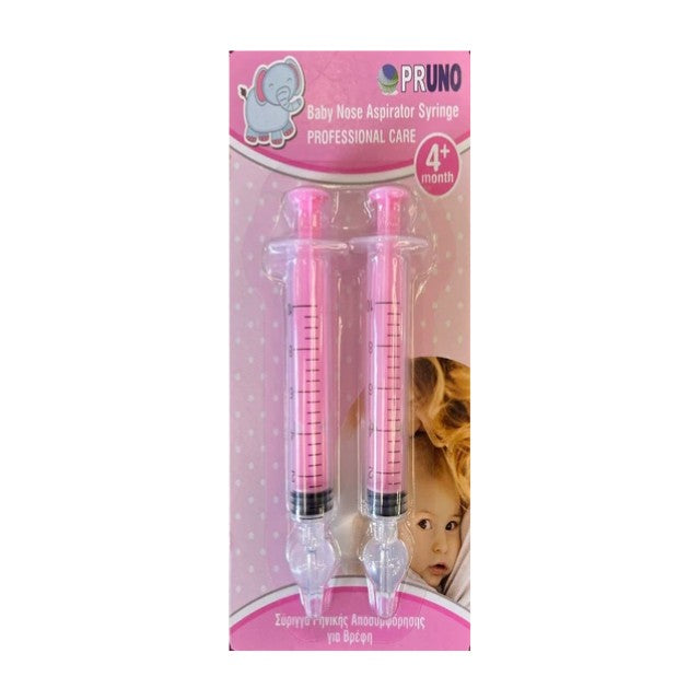PRUNO Baby Nose Aspirator Syringe Σύριγγα Ρινικής Αποσυμφόρησης για Βρέφη σε Ροζ Χρώμα, 2 τεμ.