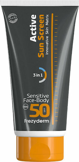 Frezyderm Active Sun Screen Sensitive Αδιάβροχη Αντηλιακή Κρέμα Προσώπου και Σώματος SPF50 150ml