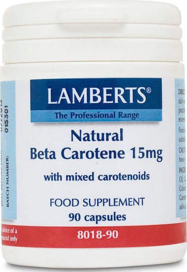 Lamberts Beta Carotene Βιταμίνη για τα Μαλλιά, τo Δέρμα & Αντιοξειδωτική δράση 15mg 90 κάψουλες