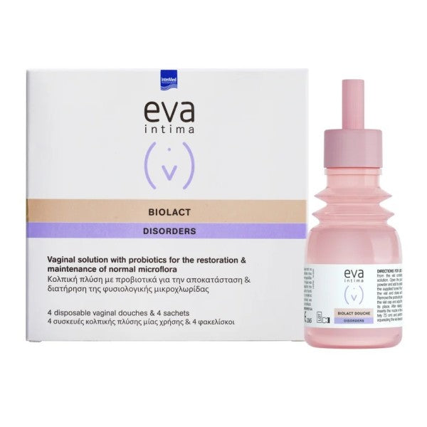 Intermed Eva Intima Disorders Vaginal Douche Biolact 4 X Single-Use Vaginal Douches & 4 X Sachets (Κολπικές Πλύσεις με Προβιοτικά)
