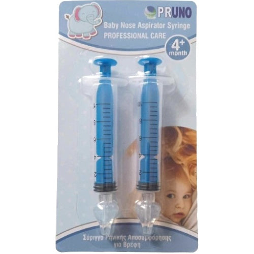 Pruno Professional Care Baby Nose Aspirator Syringe With Silicone Nose (Light Blue Color) Σύριγγα Ρινικής Αποσυμφόρησης [4m﹢] 2τμχ