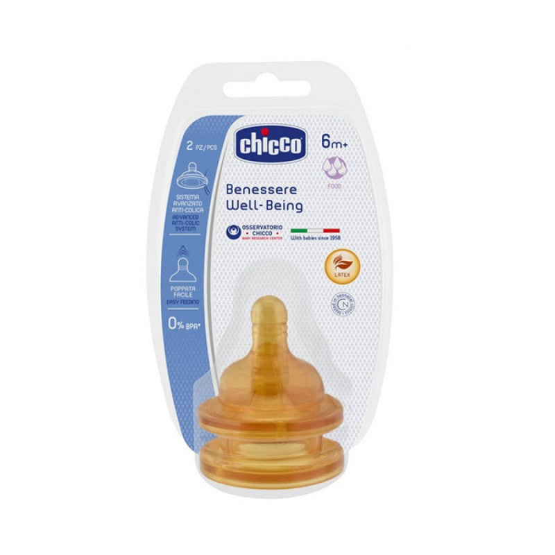 Chicco Θηλή Καουτσούκ 6m+ Ροή Φαγητού 2 Τμχ