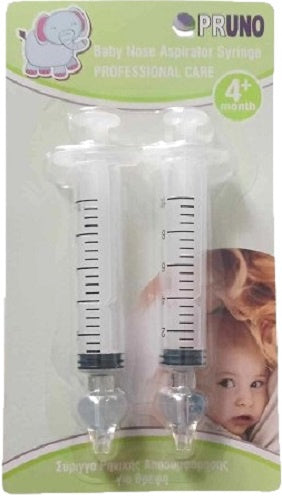 Pruno Baby Nose Aspirator Syringe With Silicone Nose Σύριγγα [4m﹢] 2pcs