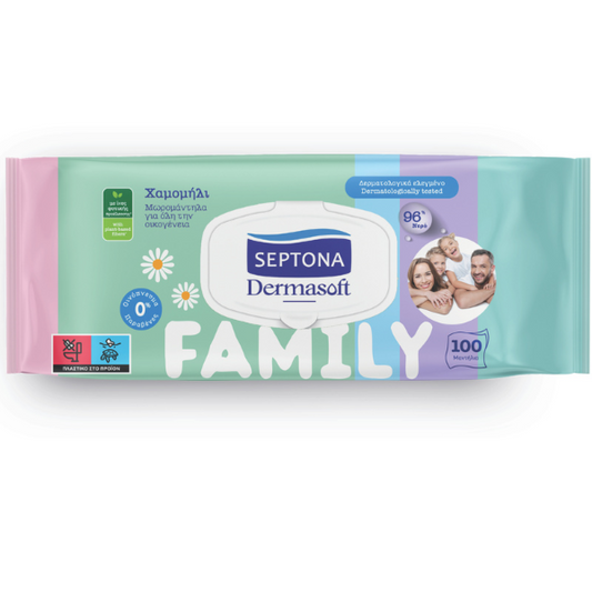 Septona | Dermasoft Family Μωρομάντηλα με Χαμομήλι για Όλη την Οικογένεια | 100τεμ
