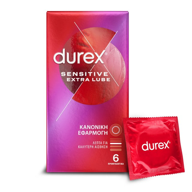 Durex Προφυλακτικά Sensitive Extra Lube Λεπτά 6τμχ