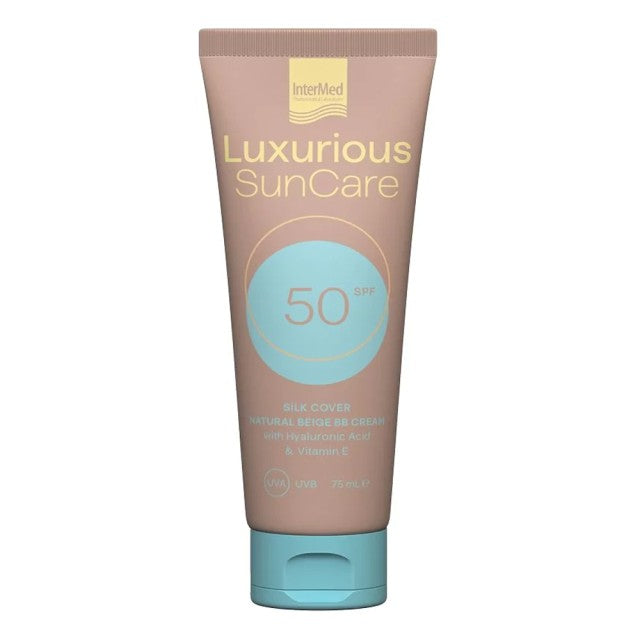 Intermed Luxurious Silk Cover Natural Beige SPF50 Υψηλή Αντηλιακή Προστασία Προσώπου με Ήπια Καλυπτικότητα με Χρώμα 75ml