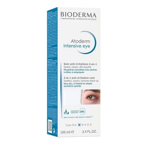 Bioderma Atoderm Intensive eye 3-σε-1 κρέμα καθαρισμού, αφαίρεσης μακιγιάζ και φροντίδας για τα ερεθισμένα, ξηρά, ευαίσθητα προς ατοπικά βλέφαρα 100ml
