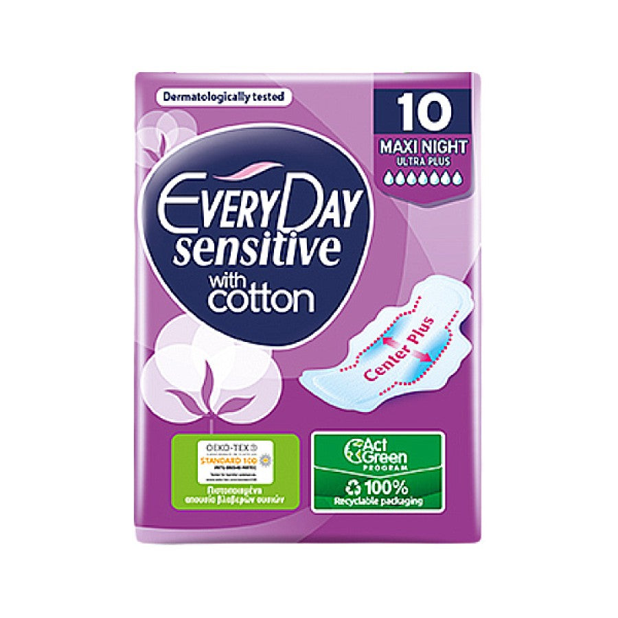 Every Day Sensitive with Cotton Maxi Night Ultra Plus Σερβιετες 10 τμχ