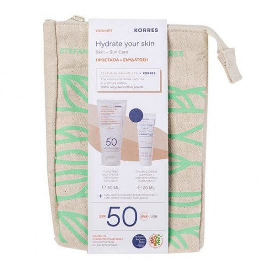 Korres Γιαούρτι Αντηλιακό Προσώπου Με Χρώμα SPF50 50ml Αφρώδης Κρέμα Καθαρισμού 20ml και Serum Προσώπου 1.5ml