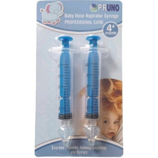Pruno Professional Care Baby Nose Aspirator Syringe With Silicone Nose (Light Blue Color) Σύριγγα Ρινικής Αποσυμφόρησης [4m﹢] 2τμχ