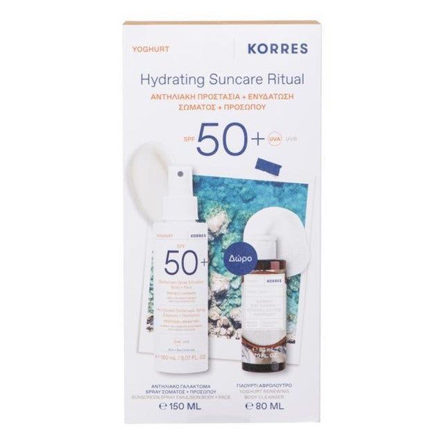 Korres Γιαούρτι Αντηλιακό Γαλάκτωμα Spray Σώματος και Προσώπου SPF50, 150ml + Δώρο Αφρόλουτρο 80ml
