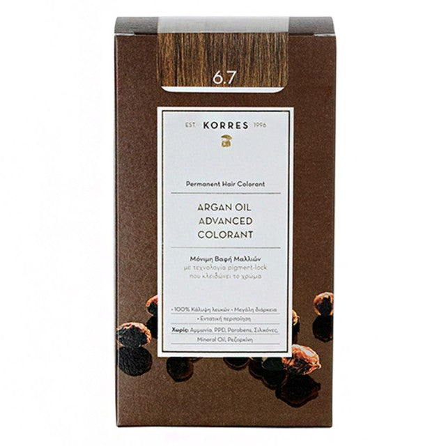 Korres Argan Oil Advanced Colorant 6.7 Κακάο Μόνιμη Βαφή Μαλλιών με Τεχνολογία Pigment Lock, 50ml