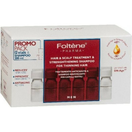 Foltene Men Hair and Scalp Treatment 12x6ml & Strengthening Shampoo For Thinning Hair 200ml