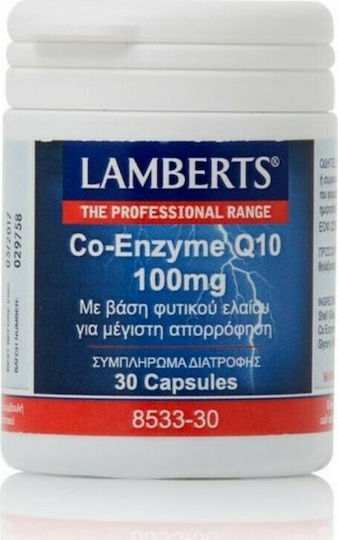 Lamberts Co-Enzyme Q10 100mg Συμπλήρωμα Συνένζυμου Q10 με Μοναδικές Ευεργετικές Ιδιότητες για τη Λειτουργία της Καρδιάς, 30caps