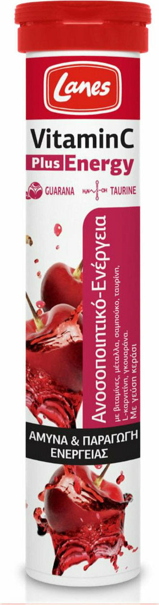 Lanes Vitamin C Plus Energy Βιταμίνη για Ενίσχυση του Ανοσοποιητικού, τo Δέρμα & Αντιοξειδωτική δράση 500mg Κεράσι 20 αναβράζοντα δισκία