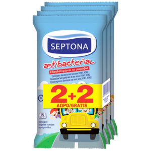 Septona Antibacterial Kids On The Go Αντισηπτικά Μαντηλάκια Χεριών 4x15τμχ Fruits