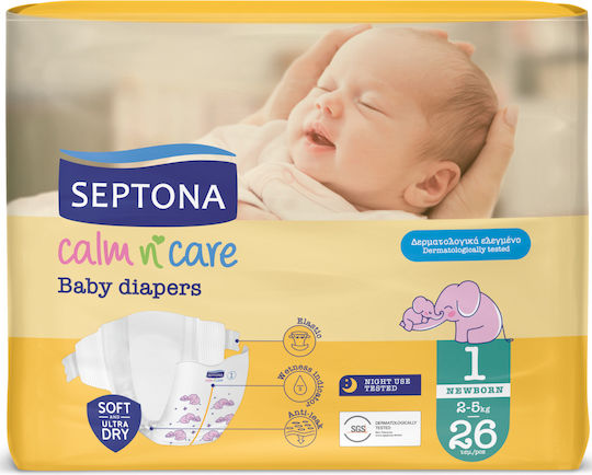 Septona Πάνες με Αυτοκόλλητο Calm & Care No. 1 για 2-5kg 26τμχ