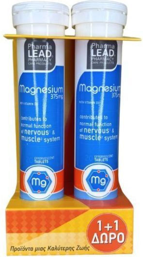 PHARMALEAD 1+1 ΔΩΡΟ Magnesium 375mg Μαγνήσιο με Βιταμίνη Β6, 2x20 αναβράζοντα δισκία