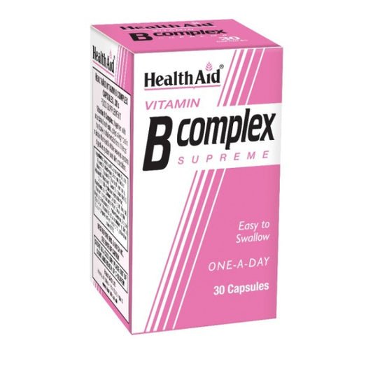Health Aid Vitamin B Complex Supreme 30 caps Βιταμίνη για Ενέργεια, Ενίσχυση του Ανοσοποιητικού & το Νευρικό Σύστημα 30 x 1 κάψουλες