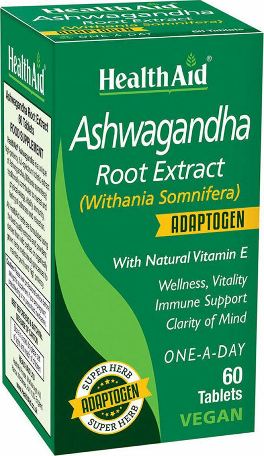 Health Aid Health Aid Ashwagandha Root Extract, Για Ηρεμία, Ενέργεια & Υποστήριξη Του Ανοσοποιητικού, 60tabs