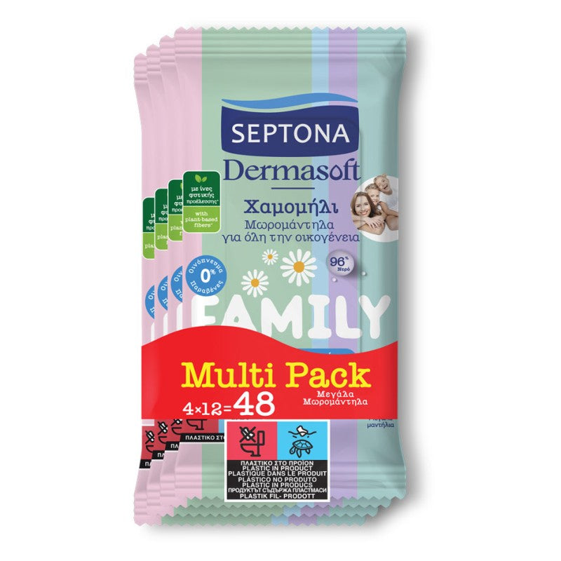Septona Promo Dermasoft Family Μωρομάντηλα με Χαμομήλι για Όλη την Οικογένεια Multipack (4x12τεμ) 48τεμ